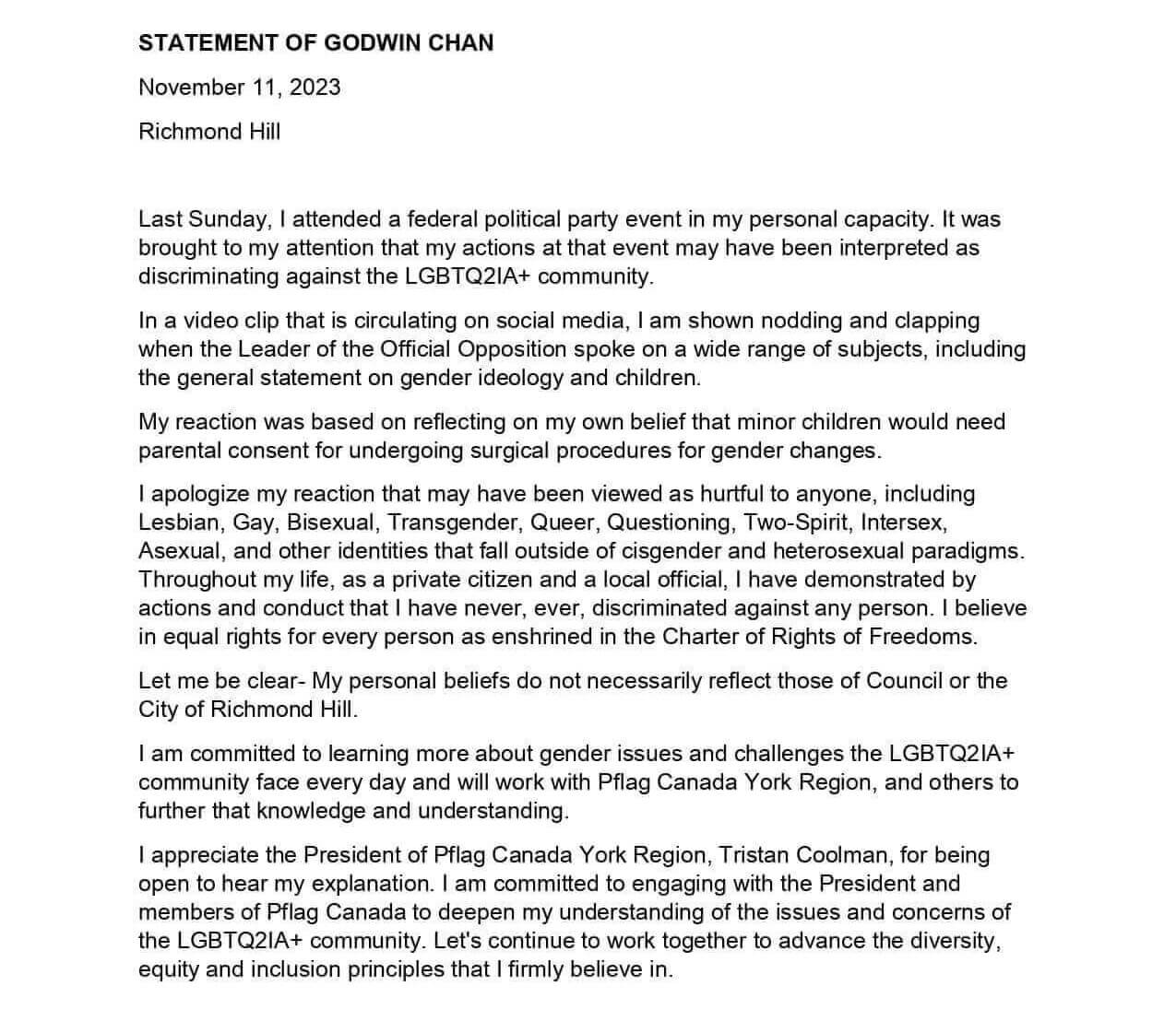 Statement of Godwin Chan